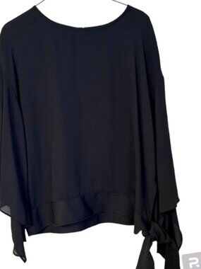 Worthington Shirt Black Sheer Side Tie Whimsical L